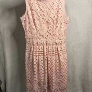 Chic Lace Mini Dress in Soft Pink